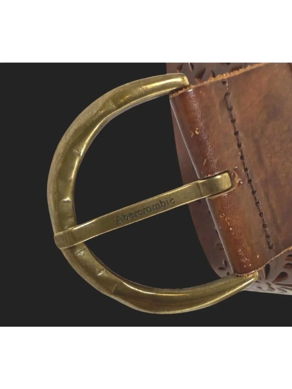 Abercrombie Brown Leather Cutout Belt  Brass Buckle Large Cowgirl Folksy Boho